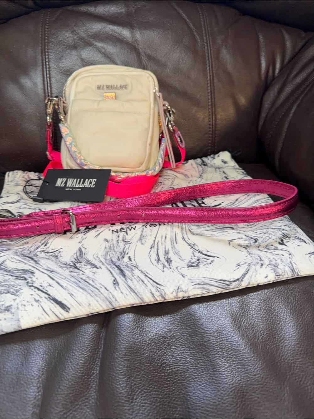 MZ Wallace Nylon Crossbody with Hot Pink/Pearl White & Iridescent Pink Straps - Picture 2 of 8